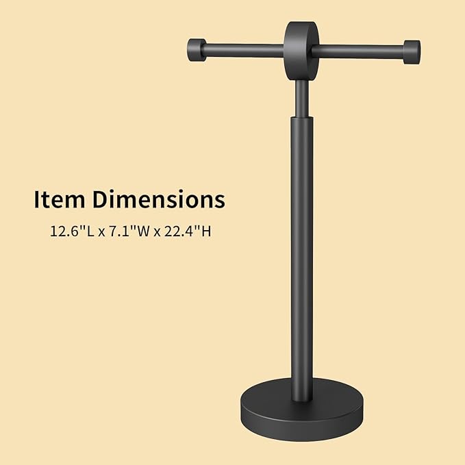 YUMORE Toilet Paper Holder Stand, Floor Freestanding Double Roll Black Tissue Paper Stand for Modern Bathroom, Weighted Round Base Stainless Steel Toilet Roll Holder,Extra Capacity