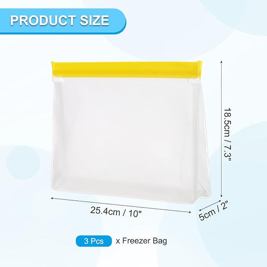 PATIKIL 10"x2"x7.3" Reusable Freezer Bag, 3 Pcs Leakproof Zip Food Storage Stand Up Bags Fridge Snack Vegetable Fruit Ice Container for Long-Lasting Freshness, Yellow