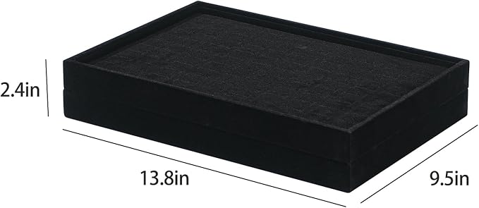 Byken 2 Pcs Ring Organizer Dish Tray,Stackable Jewelry Organizer Trays for Drawer,100 Slots Rings Jewelry Displays for Selling (Black)