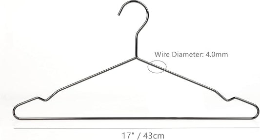 Better to U 17 Inch Black Silver Metal Hanger Adult Clothes 20 Pack, 4.0mm Heavy Duty Shirt Blouse Hanger for Coat Suit, Space Saving Slim Wire Hanger for Camisole Trousers Dress