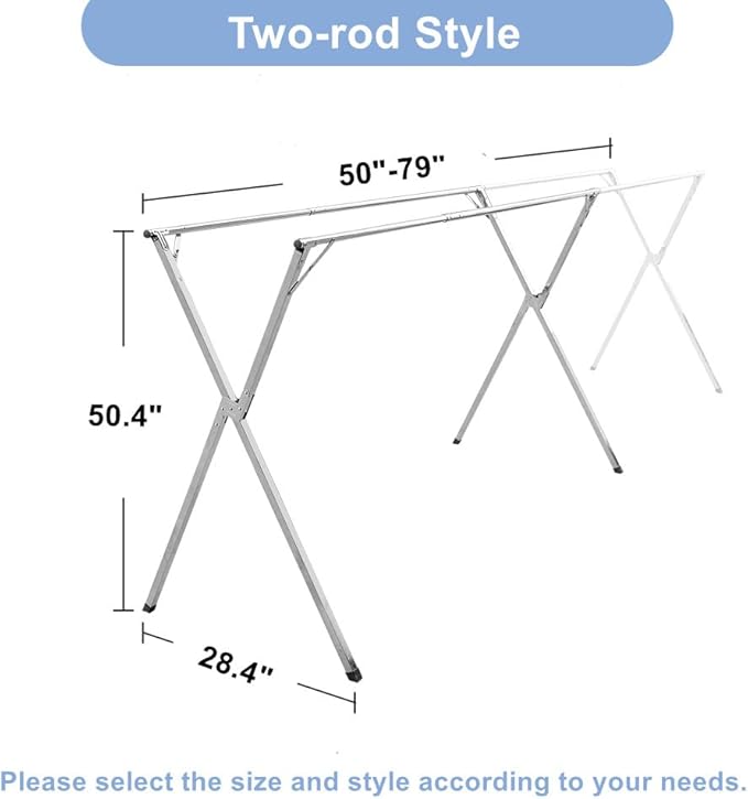 2026 Premium Stainless Steel Clothes Drying Racks, Foldable and Adjustable Laundry Drying Rack Clothing for Indoor Outdoor (79" D x 28.4" W x 50.4" H)
