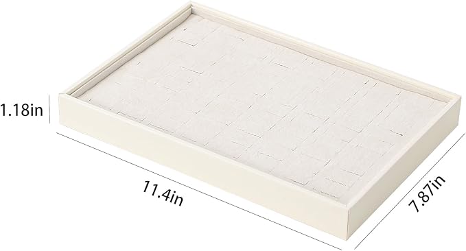 Stackable Jewelry Organizer Tray For Drawers,White Leather Small Earring Storage Tray,Bracelet And Necklace Display Box,Jewelry Ring Display Case (Creamy White 80 Grids Ring)