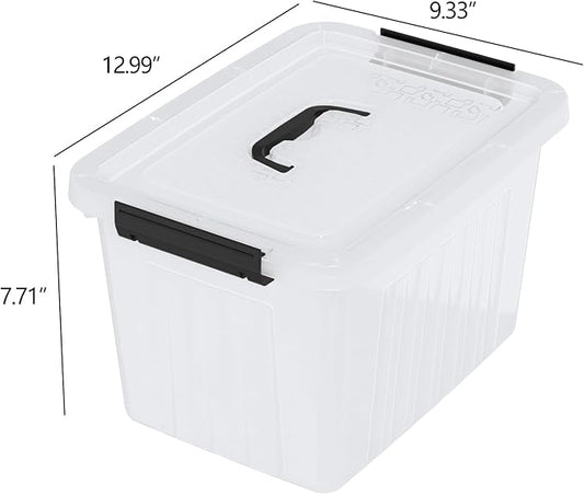 Sadstory 12 Quart Clear Latching Bin with Handle, Plastic Clear Tote Storage with Lid, 6 Packs
