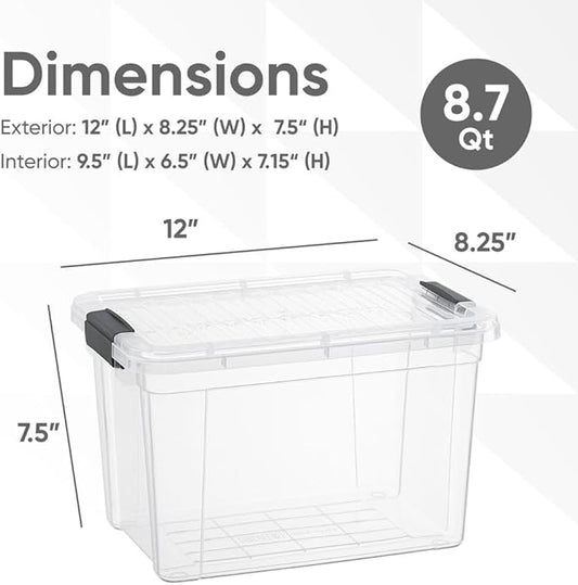 Superio Clear Storage Boxes with Lids, Plastic Container Bins for Organizing, Stackable Crates, BPA Free, Non Toxic, Odor Free, Organizers for Home, Office, School, and Dorm,12 Qt, 6 Pack