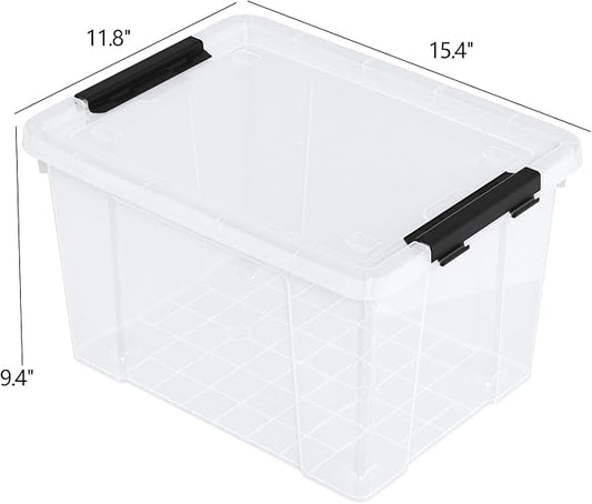 Neadas 22 Quart Plastic Clear Storage Box with Wheels, Plastic Storage Bins with Lids, Latching Bins, 4 Packs