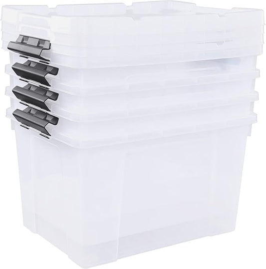 Minekkyes 4-Pack 34 Quart Clear Latching Box Totes, Plastic Storage Bin