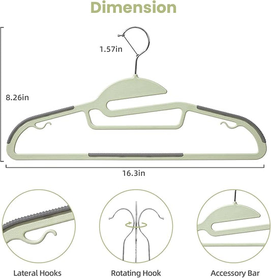 Heavy Duty Plastic Hangers 50 Pack with Non-Slip Design,0.2 Inches Thick,360°Swivel Hook Space Saving Organizer for Bedroom Closet,Shirts,Pants,Strong Enough for Coat(Matcha Green- S Shaped)