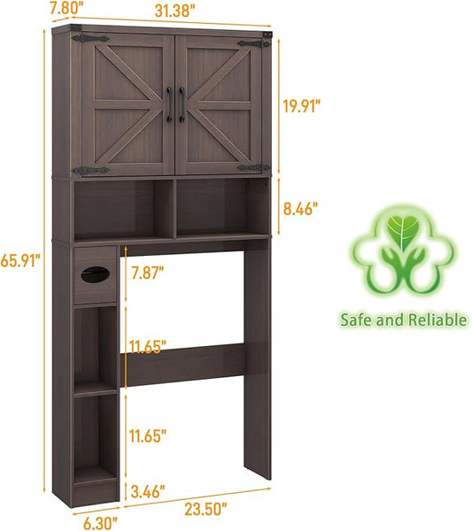 Vabches Over The Toilet Storage Cabinet, Farmhouse Storage Cabinet Over Toilet with 2 Barn Doors && Toilet Paper Holder Stand,Home Space-Saving Toilet Rack, for Laundry, Restroom, Bathroom.(Espresso)
