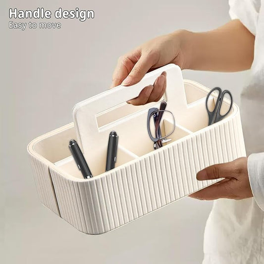 PUSU Multipurpose Leather Craft Caddy Organizer with Handle,Portable Art Supply Storage Organizer for Dorm Classroom Office Teacher Supplies Makeup Bathroom Cleaning Marker TV Remote Control.
