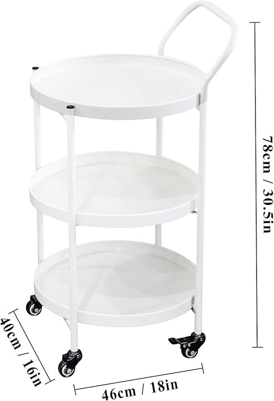 TRIROCKS 18 * 31" H Round Gold 3-Tier Rolling Bar Cart with Wheels Elegant Metal Frame Serving Cart for Kitchen, Dining Room, or Living Room Display and Storage (White)