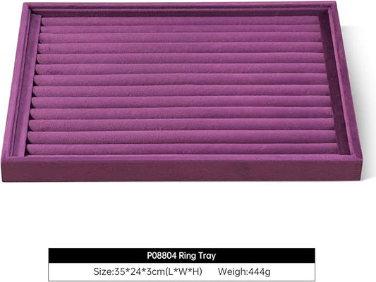 Velvet Ring Display Tray, Stackable Muilt Slot Rings Ear Stud Storage Tray, Drawer Insert Jewelry Accessories Organizers Plate (Purple)