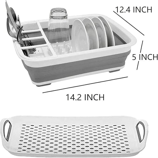 Collapsible Dish Drying Rack with Drain board Set Portable Dish Drainer Foldable Drying Dish Storage Rack Silverware Organizer