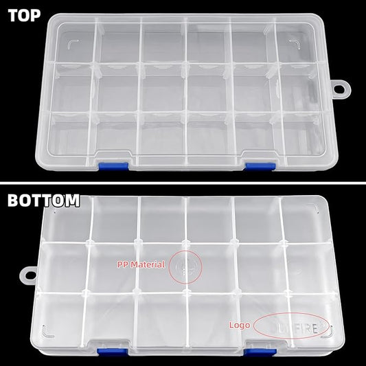 DUOFIRE Plastic Organizer Container Storage Box Adjustable Divider Removable Grid Compartment for Jewelry Beads Earring Tool Fishing Hook Small Accessories(18 grids, 2White-Pink-Blue)