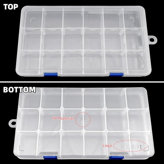 DUOFIRE Plastic Organizer Container Storage Box Adjustable Divider Removable Grid Compartment for Jewelry Beads Earring Tool Fishing Hook Small Accessories(18 grids, White X 4)