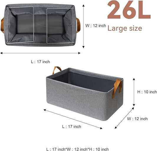 SNWDN 4 Pack Closet Cloth Storage Bins for Shelves,Large Storage Baskets for Shelves,Fabric Bins for Closet organization with Handles(Grey 17''L x 12''W x 10''H)
