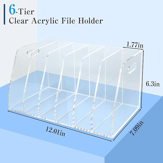 6-Tier Clear Acrylic File Holder, Vertical Document Organizer for Magazines, Binders, Notebooks & Envelopes - Multi-Purpose Desk Storage for Home Office(B5,6 Sections)
