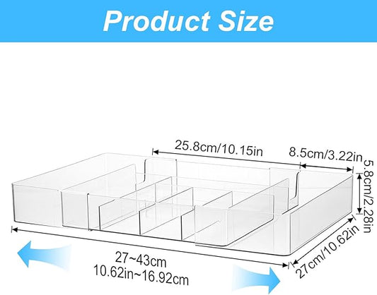 Oqqlin Expandable Acrylic Drawer Organizer, Clear Desk Drawer Organizers Tray with 8 Adjustable Compartments Multifunctional Desk Accessories for Vanity, Office, Kitchen, Bathroom