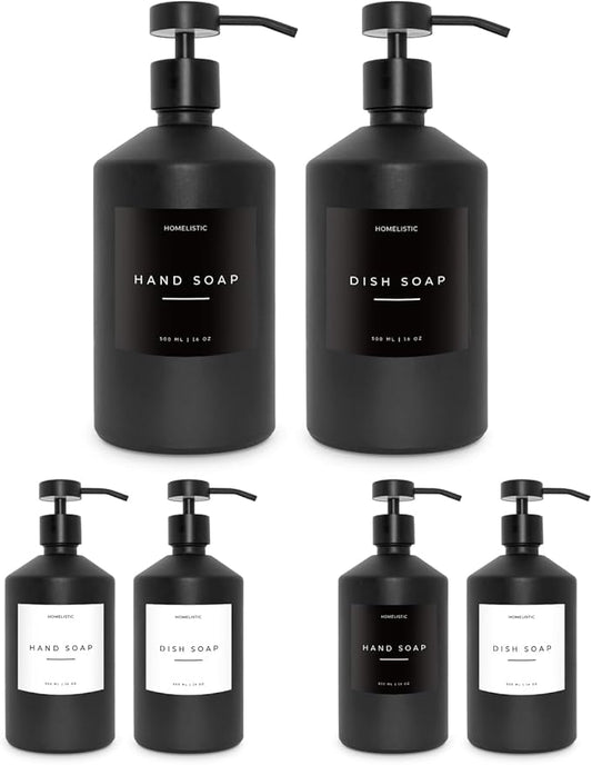 Luxury Glass Soap Dispenser Set of 2 - Elegant Glass Bottles with Matte Black Pumps, Ideal for Kitchen and Bathroom for Hand and Dish Soaps