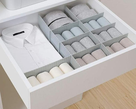 Onerbuy 8pcs Adjustable Grid Drawer Dividers DIY Plastic Closet Separator Tidy Organizer Container for Underwear Socks Belt Office Supplies(Grey)