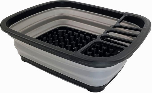 SAMMART 8L (2.11Gallons) Collapsible Plastic Dish Drainer - Foldable Drying Rack - Portable Dinnerware Organizer - Space Saving Kitchen Utensil Storage Tray (Black/Alloy Grey)