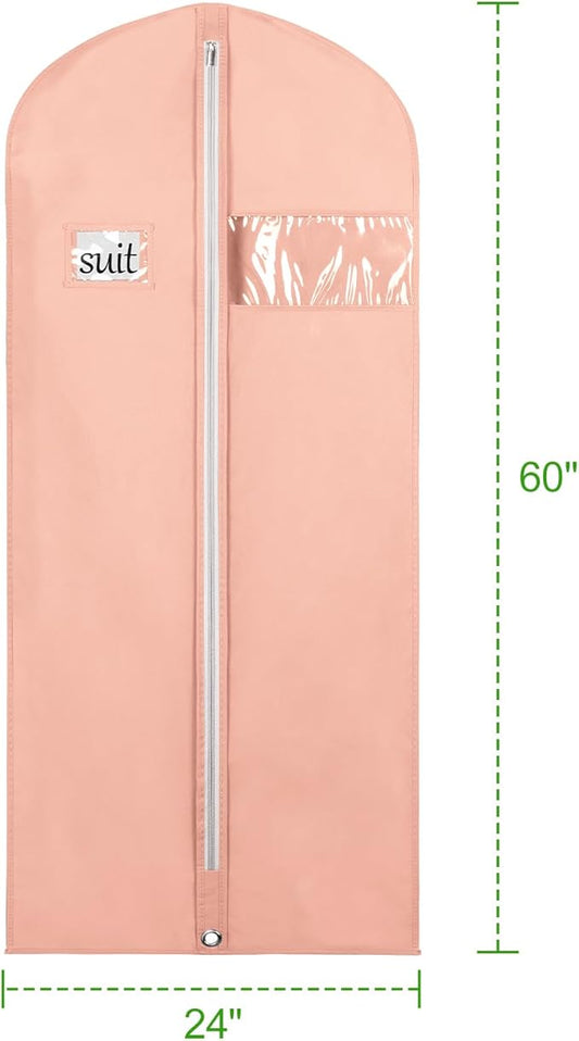 KEEGH Garment Bags for Hanging Clothes 60" (Set of 6) Dress Garment Bags for Storage Suit Bags for Closet with Zipper and Eye-Hole for Folding for Suit Coats Dresses, Pink