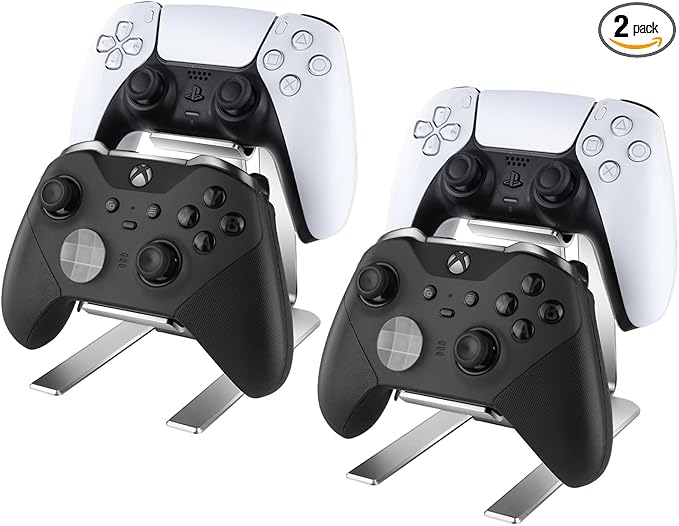 Controller Holder – 2 Pack 2 Tier Universal Aluminum Display Stand Accessories PC Gaming Desk Decor Stuff Gamer Gifts for Xbox Series X S, Elite 2, PS5, PS4, PS3, Switch Pro and Almost All Controller