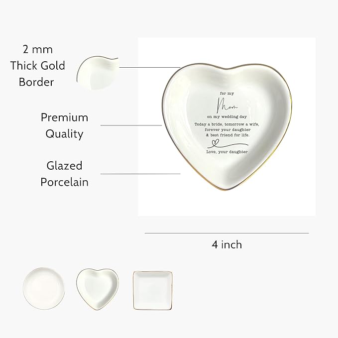 To My Mom on Wedding Day Ring Dish - Mother of the Bride Gift From Daughter, Jewelry Dish for Bonus Mom, Stepmom or Birthday Present