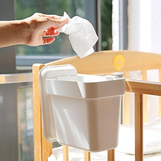 0.8 Gallon Hanging Small Trash Can with Lid for Cupboard/Bathroom/Bedroom/Office/Camping (White, 2PCS Trash can with Bags)