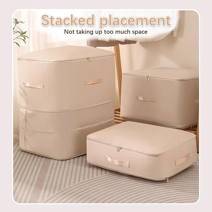 NotiGat XL Ultra Space Saving Bags self compression organizer bags space saver bag for comforters Storage bag organizer for blankets bedding clothes(Beige-1PCS)