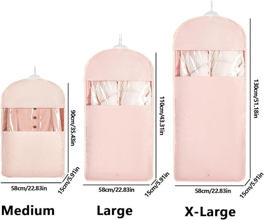 Space Saving Hanging Garment Bag with Self Compression Zipper,Dust Cover Clothes Bags for Down Coat,Dress,Suit,Closet Storage Organizer for Home Travel Use (Pink, XL)