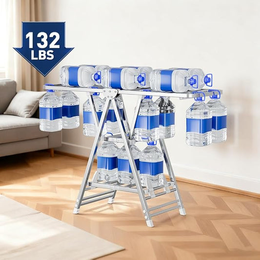 MIKEE Clothes Drying Rack,Stainless Steel Foldable Laundry Drying Rack with Height Adjustable Wings,Clothes Rack with Shoe Rack,Windproof Hanging Holes and Wheels,132 lb,Indoor Outdoor Use