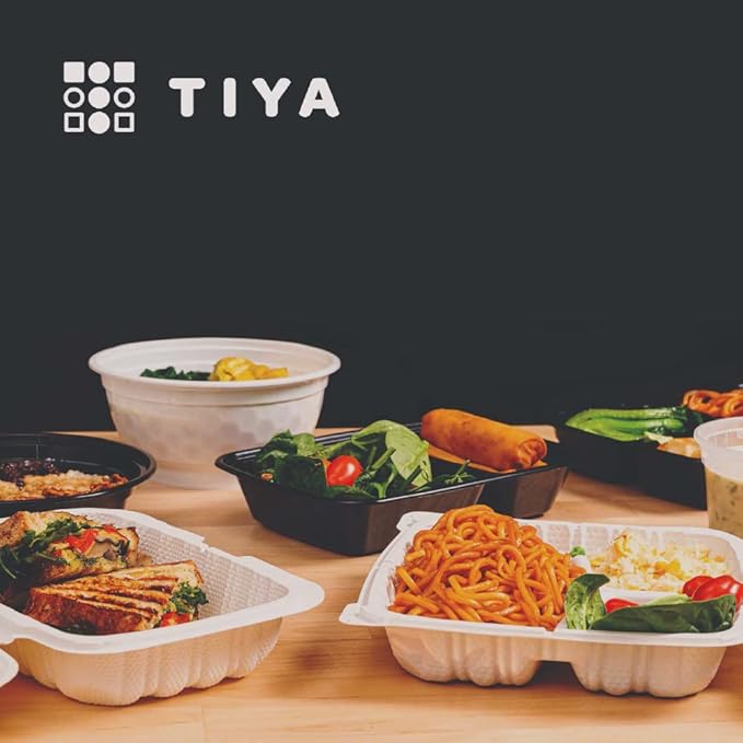 TIYA Food Bowls - 36 oz Bulk 120 Pack with Lids - Black Plastic To-Go Containers - Reusable, Microwavable, Dishwasher Safe - Leak-Resistant for Soups & Meal Prep - BPA-Free