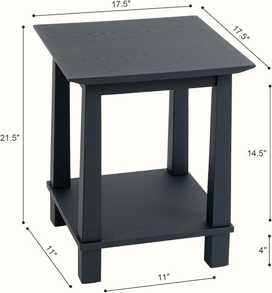 chairus Square End Table, Modern Accent Nightstand with 2-Tier Storage Shelf, Solid Wood Small Side Table for Living Room/Bedroom, Black