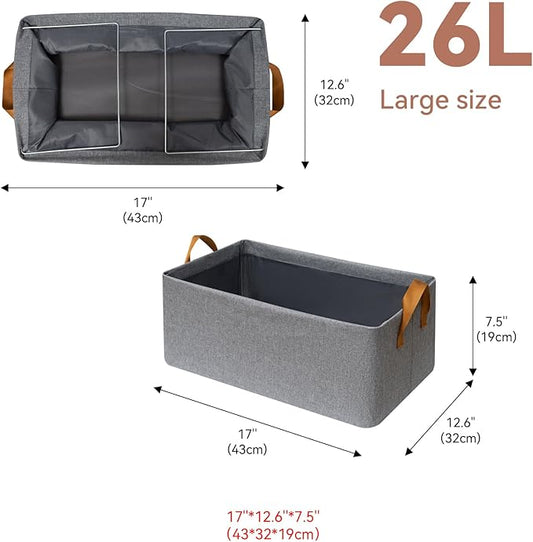 SNWDN 6 Pack Closet Cloth Storage Bins for Shelves,Large Storage Baskets for Shelves, Fabric Bins for Closet organization with Handles(Grey 17''L x 12.6''W x 7.5''H)