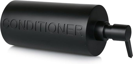 Indecor Home Matte Black Conditioner Dispenser Luxurious Refillable Pump Bottle with Black Resin Pump and Embossed Text, Durable Design for Bathroom and Shower