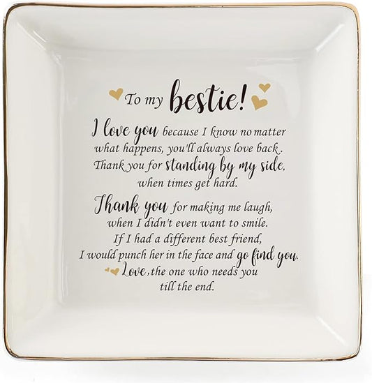 HOME SMILE Gifts For Best Friend Women-Ceramic Ring Dish Decorative Tray-Unique Gift For Bestie, Soul Sister, BFF, Coworker Birthday Gift Idea For Best Friend Friendship Gifts For Women