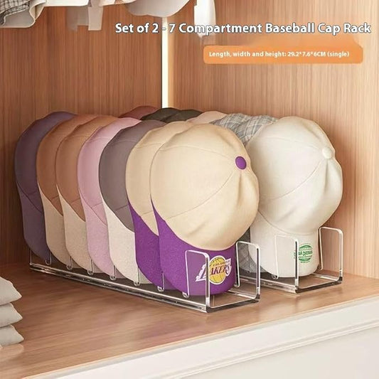 Acrylic Baseball Cap Organizer Rack 2-Pack - Holds 14 Hats, No Install Space Saving Display Stand for Closet, Bedroom, Entryway (Clear)