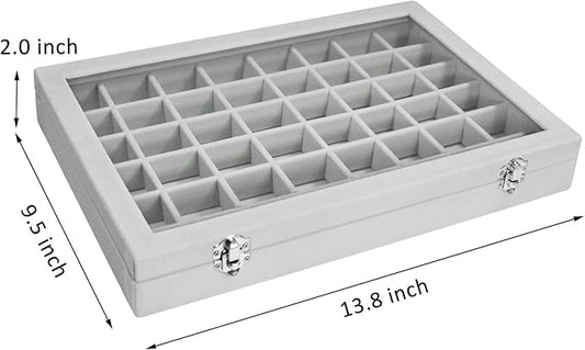 Velvet Jewelry Tray 48 Compartments Jewelry Display Organizer with Transparent Cover Rings, Earrings, Necklaces, Pendants Storage Box for Girls, Wives, Mothers, Women