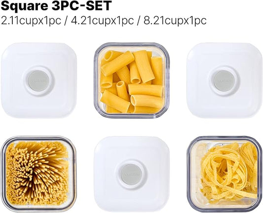 VAKUEN Premium Airtight Food Storage Containers, Square-S 3PC-SET, Smart One-Click Seal Lid, No Hinges, 100% Leak Proof, BPA-FREE, Dishwasher, Freezer & Microwave Safe
