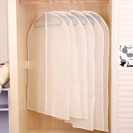 Bringsine Hanging Garment Bag Lightweight Clear Full Zipper Suit PEVA Dust Cover for Closet Clothes Storage See-Through Travel Organizer Dress Pack of 5 (60x100CM)