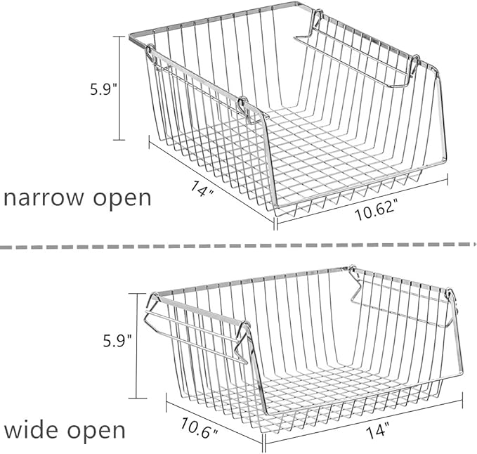 SANNO Stacking Baskets Bin Baskets Wire Storage Baskets Organization Farmhouse Scoop Baksket for Pantry, Kitchen, Closets, Bathroom, Cabinets, Kitchen, Set of 3