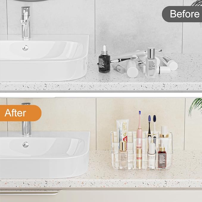 2-Pack Clear Wall-Mounted Toothbrush Holders, Tooth Brush & Toothpaste Holder for Bathroom Countertop or Wall