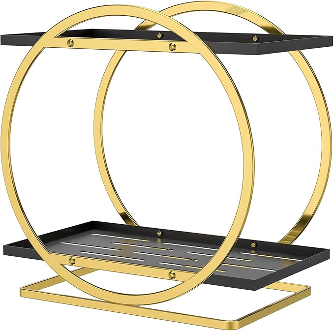 World-in-one 2 Tier Perfume Organizer for Dresser, Black Gold Perfume Makeup Perfume Stand Organizer for Vanity, Cosmetics Ideal Gift for Perfume Lovers - Gold