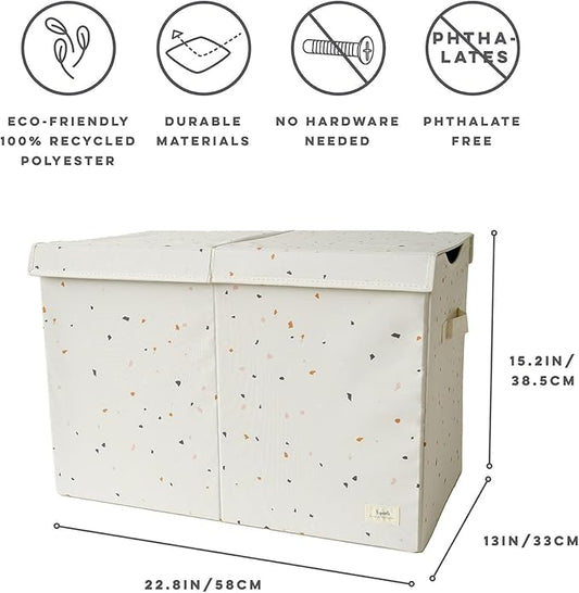 3 Sprouts Recycled Fabric Toy Chest Storage Box - Extra Large Toy Storage Box, Sturdy Toy Bins - Kids Organizer for Bedroom - Toybox Basket with Lid for Kids, Toddlers, Boys, Girls - Terrazzo Cream