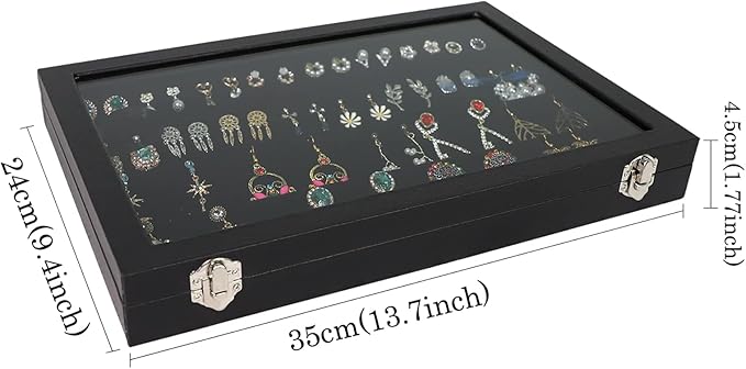 Wudygirl 32 Pairs Jewelry Organizer Velvet Jewelry Tray Clear Lid Earring HolderOrganizer Jewelry Box Earrings Holder Display Case Stackable(Earring Storage)