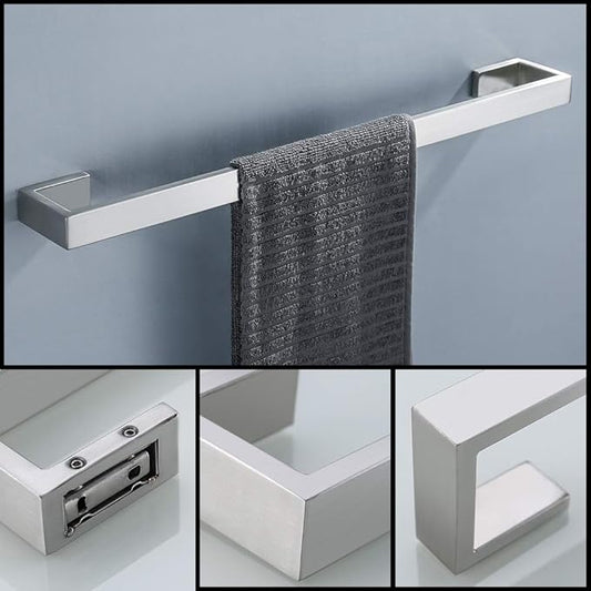 TNOMS 4 Pieces Bathroom Hardware Accessories Set Towel Bar Towel Holder Robe Hook Toilet Paper Holder Stainless Steel,Q8-P4BR