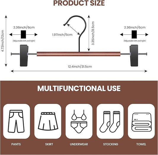 Jiang&Rong 20-Pack Wooden Hangers with Metal Clips - Adjustable Non-Slip Closet Organizers for Pants, Jeans, Skirts, Socks | Heavy-Duty Rustproof Hanger Set (Black)