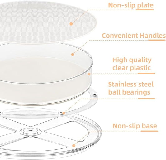 2 Pack Lazy Susan Organizer for Cabinet:Lazy Susan Turntable (8 Inch) with Non-Slip Mat and Handles,Turntable Rack for Kitchen,Pantry,Refrigerator,Bathroom and Vanity Countertop