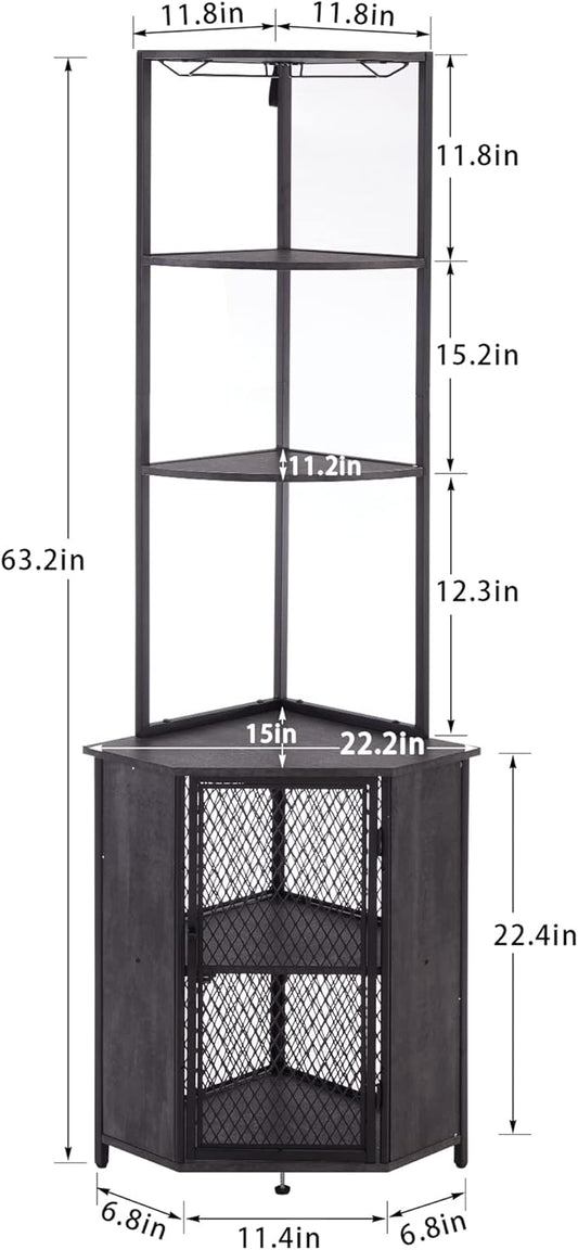VECELO Corner Cabinet, Tall Storage Shelf, Bookshelf Display Shelves Rack for Living Room, Kitchen, Balcony, Small Space