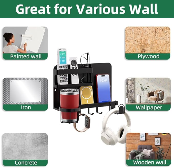 Versatile Bedside Wall Organizer, Floating Bedside Shelves, Wall Mount Essential Accessories for Room Decor, Dorm, Makeup Organizer, Remote Control Holder,Night Stand